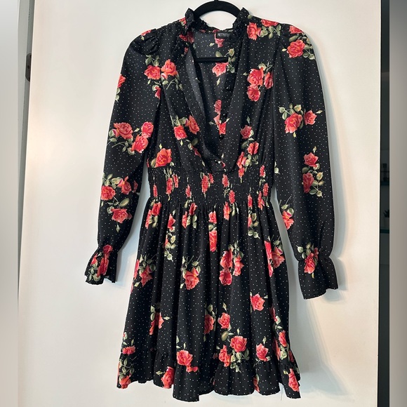 Black Floral Polka Dot Dress - Picture 2 of 4